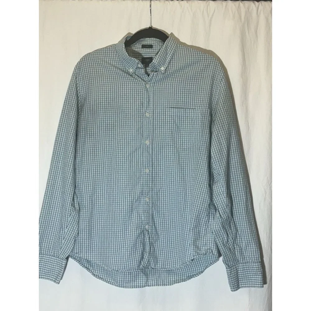 J Crew‎ Men's Dress Shirt L Large Slim Fit Blue Button Down Striped T2